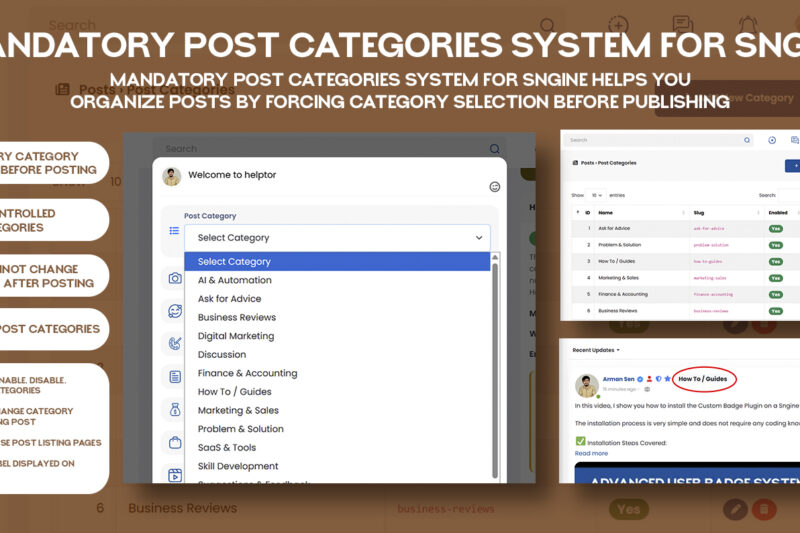 Mandatory Post Categories System Plugin for Sngine